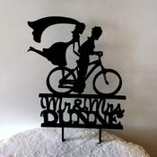Bride and Groom on Bike Personalised Cake Topper image