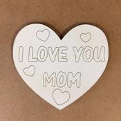Engraved I love you Mom on Heart White Mdf (Pk of 5)