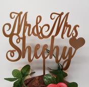 MR &amp;amp; MRS FANCY SCRIPT CAKE TOPPER WITH SURNAME image