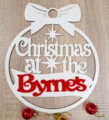 Christmas at the Surname Large White Bauble With Red or Silver acrylic Nameplate image