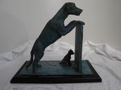 " Neighbourhood Watch " Irish wolfhound with chihuahua sculpture.