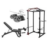 C.G.E Basic Power Rack With Pulley System Package, Bench, 120kg Weights image