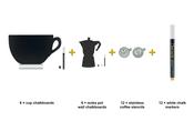 Coffee Bar Set - Cup Chalkboards on Aluminium Bases + Moka Pot Wall Chalkboards + Coffee Stencils + White Chalk Markers image