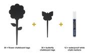 Garden Plant Label Set - Flower &amp; Butterfly Chalkboard Tags + Waterproof White Markers image