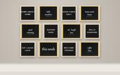Letter Board &amp; Chalkboard Gallery Wall Set - 6 Teak Letter Boards + 6 Woody Chalkboards + Letters + White Chalk Markers image