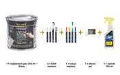 Securit Chalk Wall Kit - Black Paint 250 ml + Waterproof Markers + Stencils + Cleaner image