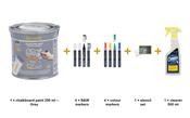 Securit Chalk Wall Kit - Grey Paint 250 ml + Waterproof Markers + Stencils + Cleaner image