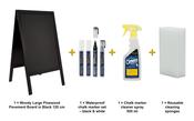 Securit Chalkboard Set - Woody Large Pinewood Pavement Board in Black 120 cm - Board + Waterproof Markers + Cleaner