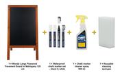 Securit Chalkboard Set - Woody Large Pinewood Pavement Board in Mahogany 120 cm - Board + Waterproof Markers + Cleaner