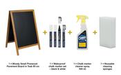Securit Chalkboard Set - Woody Small Pinewood Pavement Board in Teak 85 cm - Board + Waterproof Markers + Cleaner