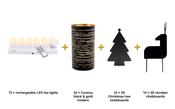 Securit Christmas Candlelight Deluxe Set - 72 Rechargeable LED Tea Lights + 24 Corsica Black &amp; Gold Holders + 10 3D Trees + 10 3D Reindeer image