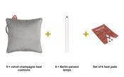 Securit Christmas Winter Terrace Set - 5 Velvet Champagne Heat Pad Cushions + 6 Berlin Parasol Lamps + Heat Pads image