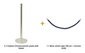 Securit Entrance Barrier Set - Classic Chrome - 2 Posts &amp; Bases + Blue Velvet Rope image