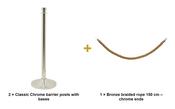 Securit Entrance Barrier Set - Classic Chrome - 2 Posts &amp; Bases + Bronze Braided Rope image