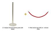 Securit Entrance Barrier Set - Classic Chrome - 2 Posts &amp; Bases + Red Velvet Rope image