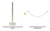 Securit Entrance Barrier Set - Classic Chrome - 2 Posts &amp; Bases + White Braided Rope image