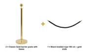 Securit Entrance Barrier Set - Classic Gold - 2 Posts &amp; Bases + Black Braided Rope image