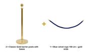 Securit Entrance Barrier Set - Classic Gold - 2 Posts &amp; Bases + Blue Velvet Rope image