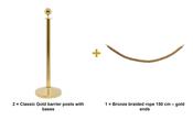 Securit Entrance Barrier Set - Classic Gold - 2 Posts &amp; Bases + Bronze Braided Rope image