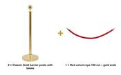 Securit Entrance Barrier Set - Classic Gold - 2 Posts &amp; Bases + Red Velvet Rope image
