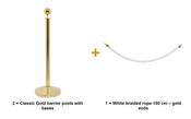 Securit Entrance Barrier Set - Classic Gold - 2 Posts &amp; Bases + White Braided Rope image
