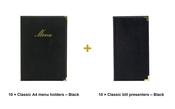 Securit Front-of-House Set - Classic A4 Black - 10 Menu Holders + 10 Bill Presenters image