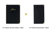 Securit Front-of-House Set - Classic A5 Black - 10 Menu Holders + 10 Bill Presenters image