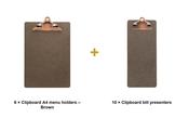 Securit Front-of-House Set - Clipboard A4 Brown - 6 Menu Holders + 10 Bill Presenters
