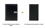 Securit Front-of-House Set - Leather Ego A4 Black - 10 Menu Holders + 10 Beechwood Bill Presenters image
