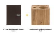 Securit Front-of-House Set - Leather Raw A4 Brown - 10 Menu Holders + 10 Teak Block Bill Presenters image