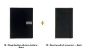 Securit Front-of-House Set - Leather Royal A4 Black - 10 Menu Holders + 10 Beechwood Bill Presenters image