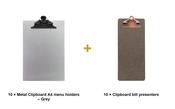 Securit Front-of-House Set - Metal Clipboard A4 Grey - 10 Menu Holders + 10 Bill Presenters