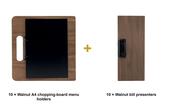 Securit Front-of-House Set - Walnut A4 Chopping Board - 10 Menu Holders + 10 Bill Presenters image