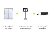 Securit Information Display Set - Classic Stainless Steel 4A4 LED - Display + Pole &amp; Base + Battery