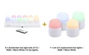 Securit Lighting Set - Amsterdam Rechargeable Tea Lights RGB + Warm White (6 Sets of 12) + 4 Replacement Tea Lights image