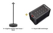Securit Lighting Set - Angelina Table Lamps Black (Pack of 6) + 10-Port Multicharger image