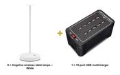 Securit Lighting Set - Angelina Table Lamps White (Pack of 6) + 10-Port Multicharger image