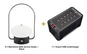 Securit Lighting Set - Barcelona Table Lamps Black (Pack of 6) + 10-Port Multicharger image