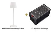 Securit Lighting Set - Feline Table Lamps White (Pack of 6) + 10-Port Multicharger image