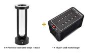 Securit Lighting Set - Florence Table Lamps Black (Pack of 6) + 10-Port Multicharger image