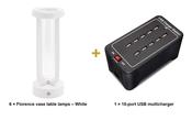 Securit Lighting Set - Florence Table Lamps White (Pack of 6) + 10-Port Multicharger image