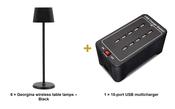 Securit Lighting Set - Georgina Table Lamps Black (Pack of 6) + 10-Port Multicharger image