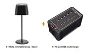Securit Lighting Set - Malta Table Lamps Black (Pack of 8) + 10-Port Multicharger image