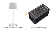 Securit Lighting Set - Malta Table Lamps White (Pack of 8) + 10-Port Multicharger image