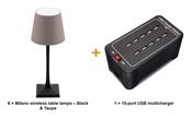 Securit Lighting Set - Milano Table Lamps Black &amp; Taupe (Pack of 6) + 10-Port Multicharger image