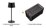 Securit Lighting Set - Monte Carlo Table Lamps Black (Pack of 8) + 10-Port Multicharger image