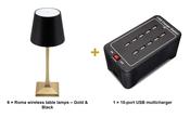 Securit Lighting Set - Roma Table Lamps Gold &amp; Black (Pack of 6) + 10-Port Multicharger image