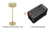 Securit Lighting Set - Signature Table Lamps Gold (Pack of 10) + 10-Port Multicharger image