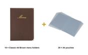 Securit Menu Set - Classic A4 Brown - 10 Menu Holders + 20 Extra Pouches