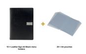 Securit Menu Set - Leather Ego A4 Black - 10 Menu Holders + 20 Extra Pouches image